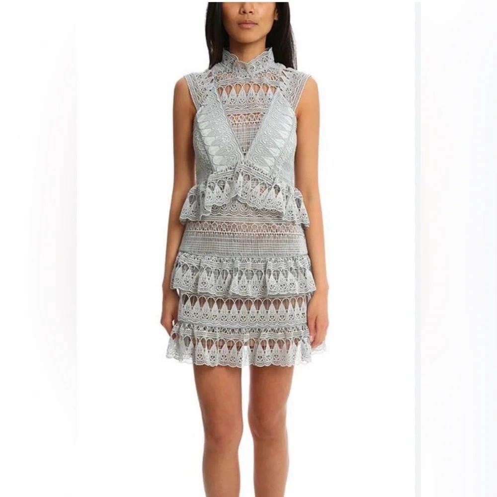 SELF-PORTRAIT Teardrop Guipure Panelled Mini Dress - Size 6 - Picture 1 of 11